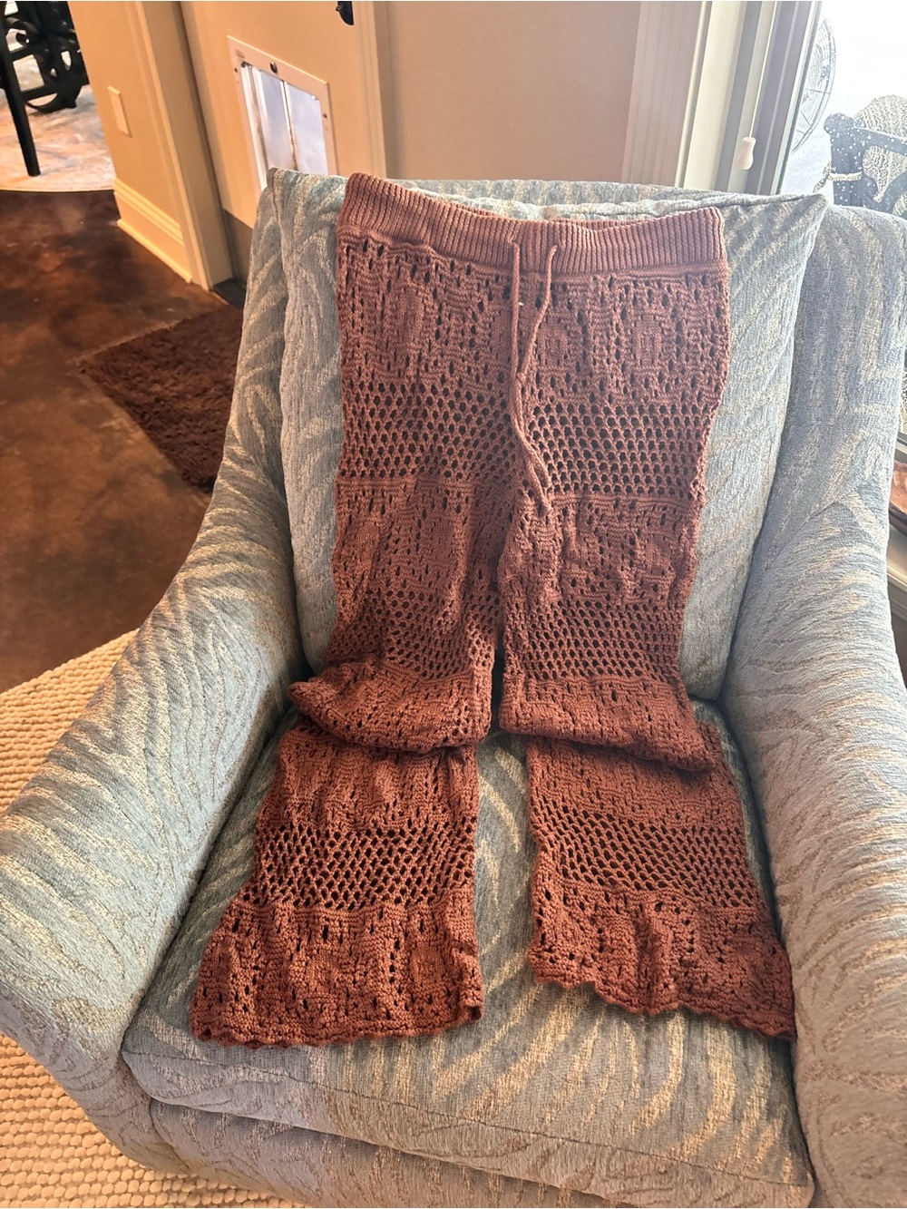 aerie Open-Knit Wide-Leg Pants in Mocha